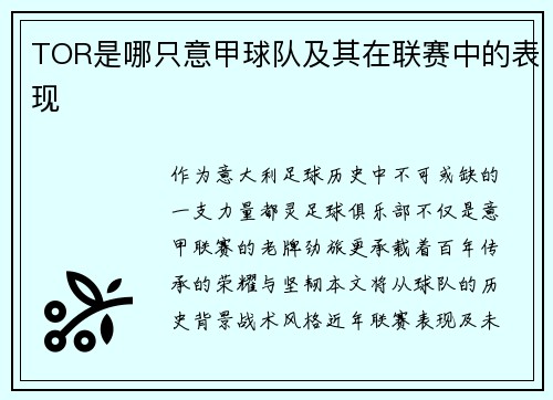 TOR是哪只意甲球队及其在联赛中的表现