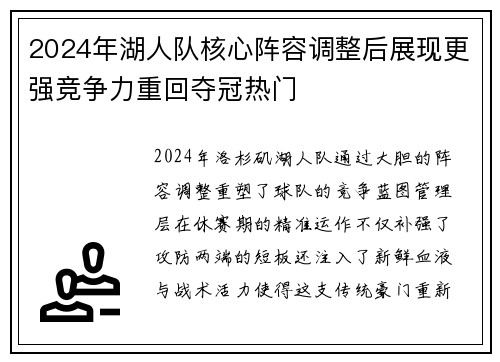 2024年湖人队核心阵容调整后展现更强竞争力重回夺冠热门